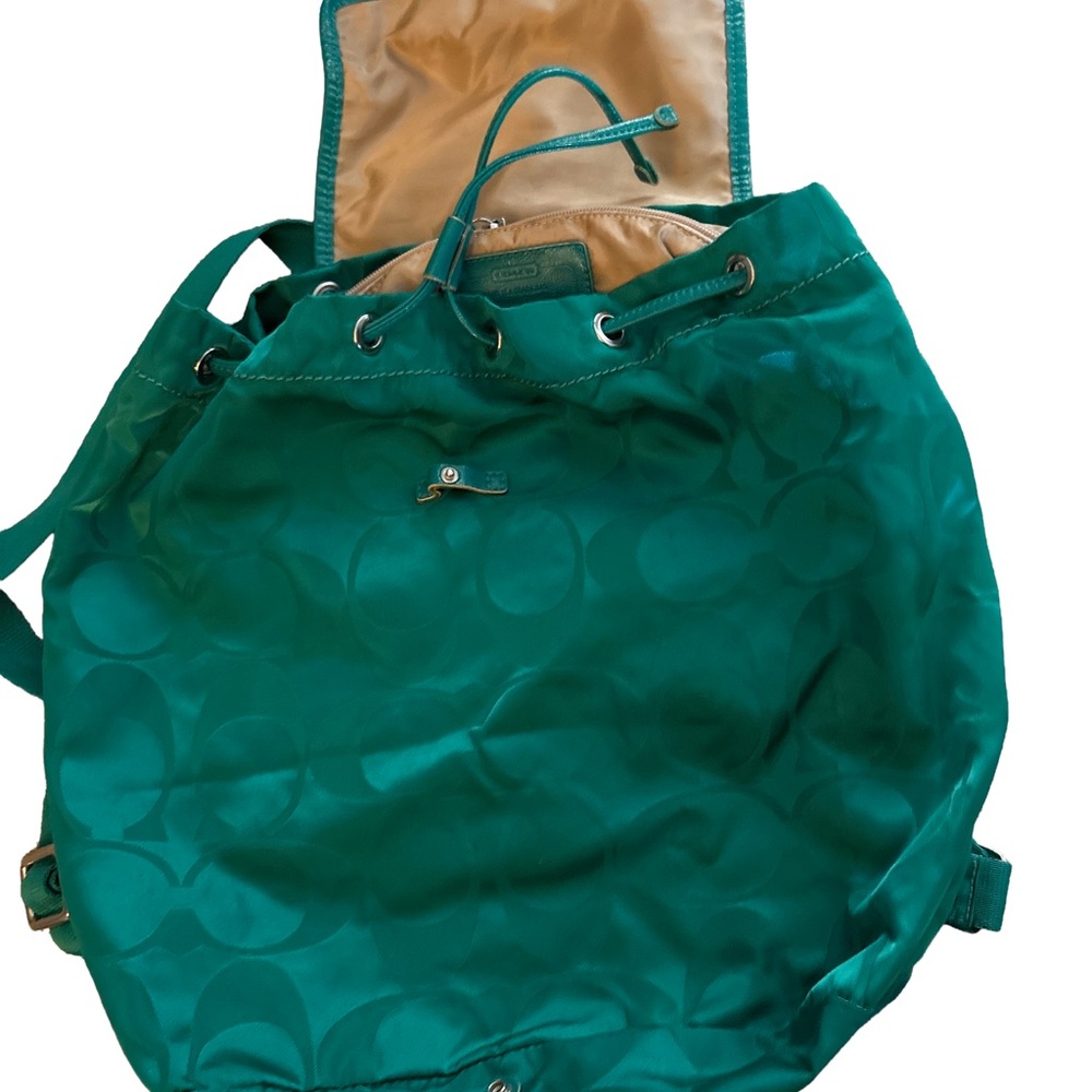 Coach Green Signature Drawstring Backpack with Jacquard Accent